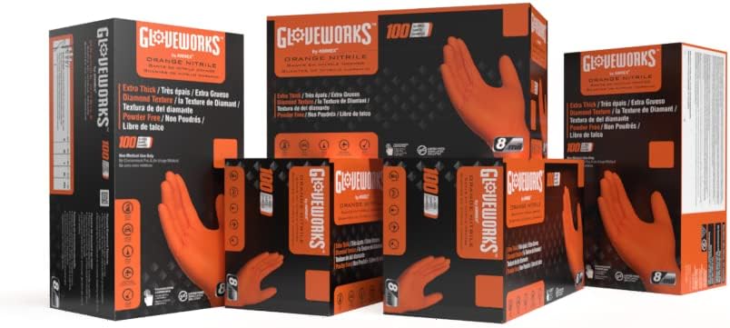GLOVEWORKS Nitrile Gloves Disposable Orange 8 mil