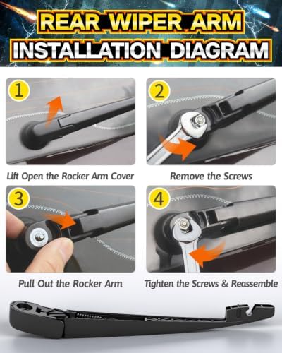 Rear Wiper Arm Blade Assembly, Replacement for Honda Pilot 2003–2008 | Back Windshield Wiper Blade Arm Set, With Rear Window Wiper Arm Nut Cap Cover Accessories | OEM-Style Precision