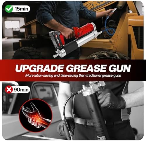 Electric Grease Gun 12,000 PSI 5.3 oz/min, 2-in-1 Cordless Battery Powered Grease Gun Kit with with 2 * 2.0AH Batteries, Bright LED Light, 3 Couplers, Compatible Standard Cartridge