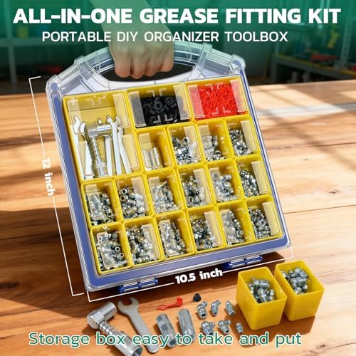 OURU 450PCS Grease Fittings Assortment, SAE & Metric,90°Grease Gun Couplers