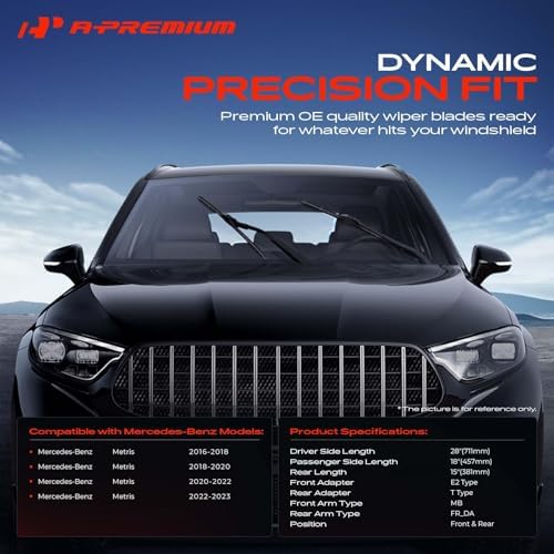 A-Premium 28"+18"+15" Windshield Wiper Blades with Wear Indicator & Towel