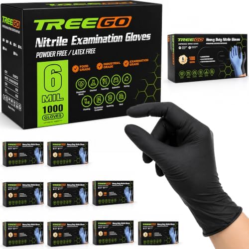 TREEGO Black Nitrile Gloves Small, 6 Mil Disposable Gloves, 1000 Count