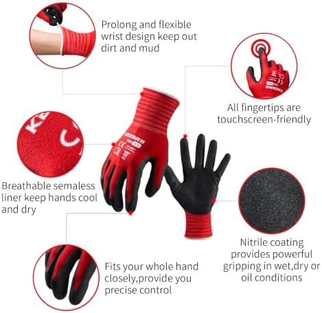 KEZERS Work Gloves,MicroFoam Nitrile Coated Work Gloves for Men,Seamless Knit Nylon Gloves,Home Improvement