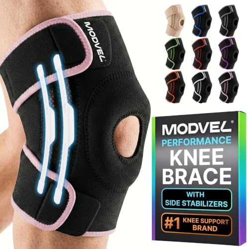 Modvel Knee Brace with Side Stabilizers & Patella Gel Pads for Pain Relief and Joint Support Breathable, Non-Slip Compression Sleeve for Men & Women, Arthritis, Meniscus, ACL Recovery