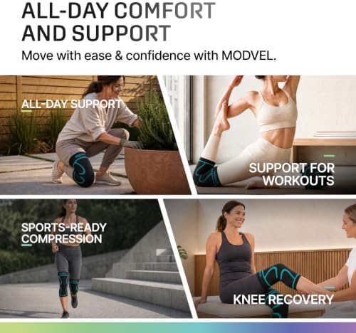 Modvel 2 Pack Knee Brace for Women - Knee Support for Walking, Knee Compression Sleeves for Pain Relief, Knee Sleeves for Women, Knee Brace for Sports, Workouts & Arthritis