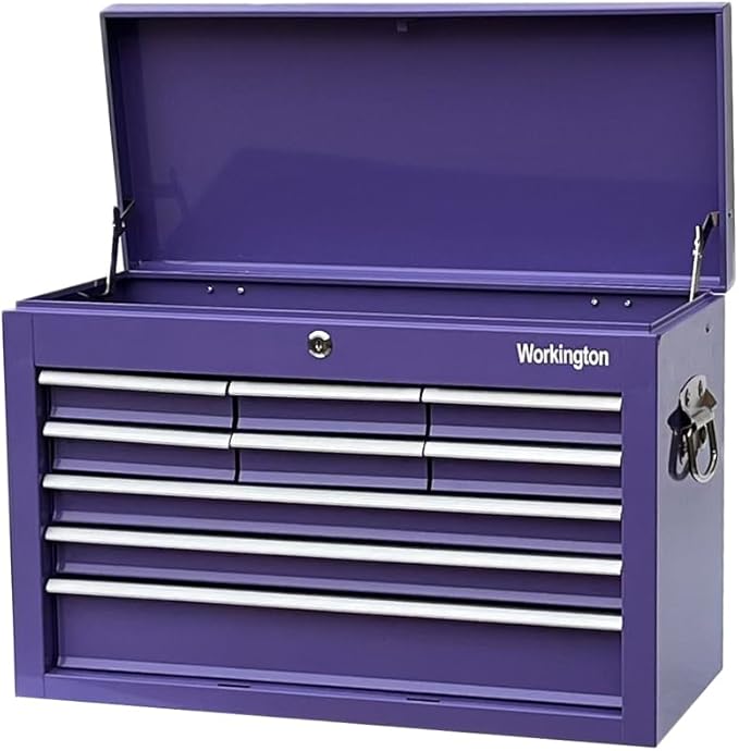 Workington Portable Metal Tool Chest with 9 Drawers, 24" 9-Drawer Tool Chest Cabinet with Ball Bearing Drawer Slides, Steel Tool Storage Box Organizer 4006 Purple