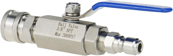 Pressure Washer Ball Valve Kit, NPT 3/8 Stainless Steel High Pressure Shut off Valve with Long Hand and 3/8" Quick Connect for Switching Power Washer Hose/Gun, Foam Cannon, Wand, 2000PSI