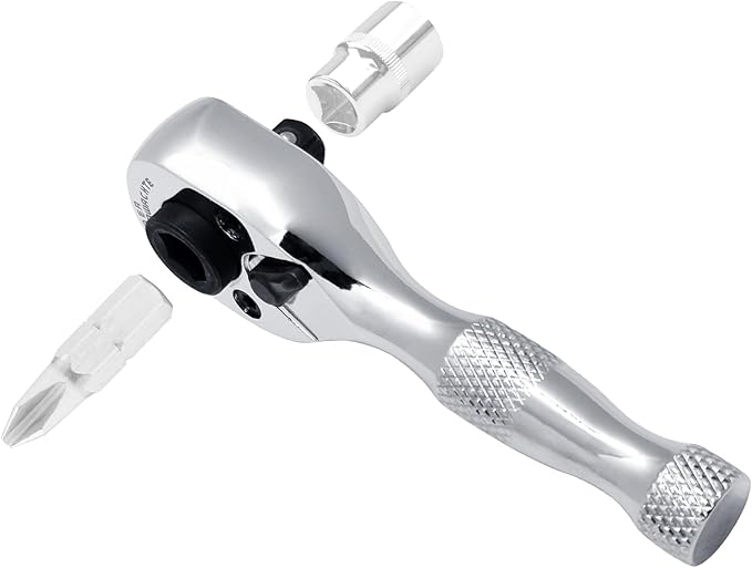 1/4-Inch Stubby Ratchet Wrench, Socket&Bit Driver, 72-Tooth, Chrome Alloy Made, Chrome Plated Finish