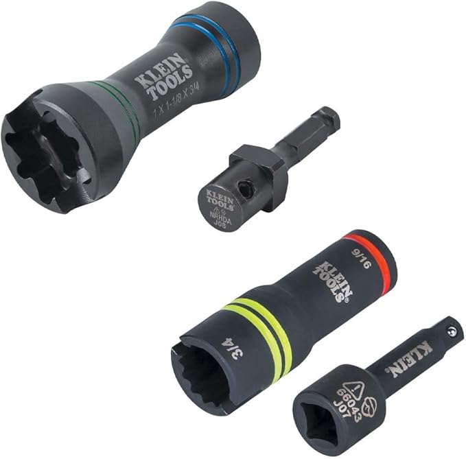 Klein Tools 660KIT3 5-in-1 Mini Impact Socket and 3-in-1 Flip Impact Socket Set, for Linemen and Utility Work, 4-Piece