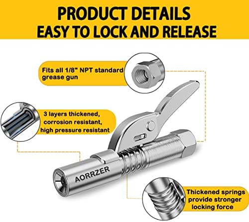 Grease Gun Coupler 2 PCS, Strong Lock-on Greases Gun Couplers