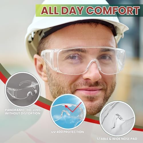 Anti-fog Safety Glasses over eyeglasses 24Pack, Scratch & Impact Resistance Lab Goggles, Ansi Z87.1 Safety Glasses for men&women, Clear Safety Glasses for Construction,Labs,Industrial