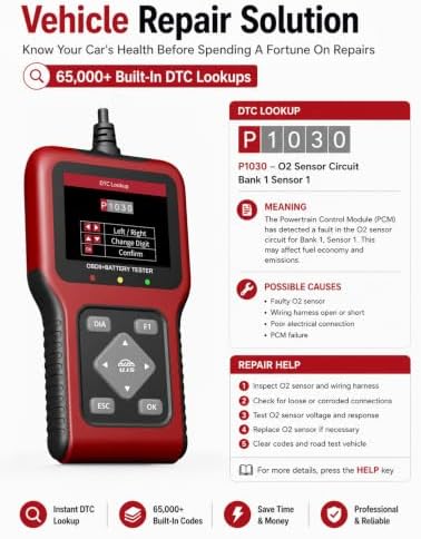 TesGo 2 in 1 OBD2 Scanner and 12V Battery Tester, Car Diagnostic Tool