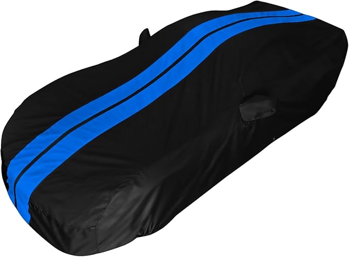 SR1 Performance USA C5 Corvette Car Cover Custom Fit Outdoor/Indoor UV Rain Protection - Ultraguard Plus 300 Denier High End for 1997-2004 C5 Coupe, Convertible, Z06 (Black with Blue Stripes)