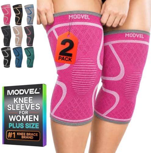 Modvel 2 Pack Knee Brace for Women - Knee Support for Walking, Knee Compression Sleeves for Pain Relief, Knee Sleeves for Women, Knee Brace for Sports, Workouts & Arthritis
