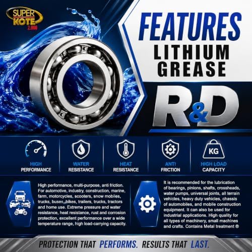 Blue and Tacky Lithium Grease Superkote 2000 | NLGI 2 | EP Grease | Tube | Extreme Pressure | High Temperature | Heavy Duty | Automotive | Blue Grease | 1-Pack of 14 Oz.