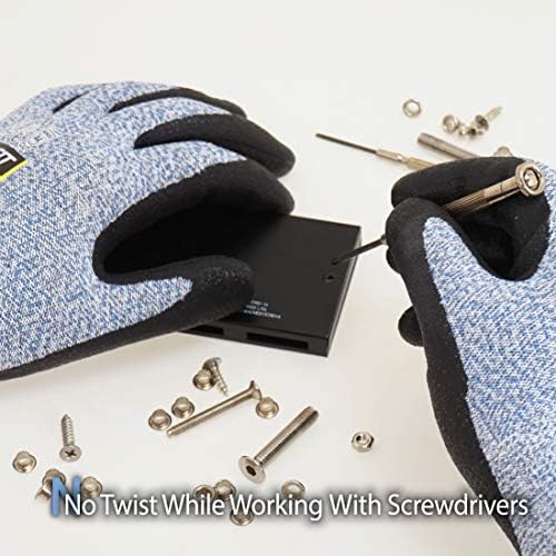 DEX FIT Level 5 Cut Resistant Gloves Cru553, 3D-Comfort Fit, Firm Grip, Thin & Lightweight, Touch-Screen Compatible, Durable, Breathable & Cool, Machine Washable; Blue M (8) 1 Pair