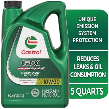 Castrol GTX High Mileage 10W-30 Synthetic Blend Motor Oil, 5 Qt, Pack of 3