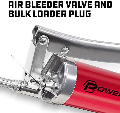 Powerbuilt 4,500 PSI Heavy Duty Lever Grease Gun, Anodized Aluminum Barrel with Rubber Grip, Includes Flex Hose, Rigid Pipe & Coupler – 940756