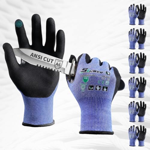 Schwer 6 Pairs Air-Skin A6 Cut Resistant Work Gloves, AR3902, S
