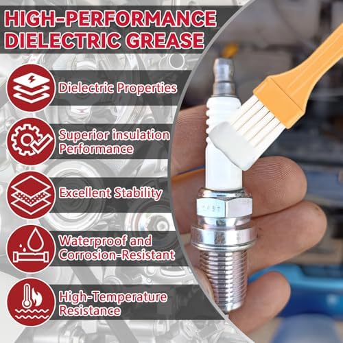 Dielectric Grease for Electrical Connectors Automotive, Silicone Grease with Brush, Waterproof Heat Resistant for Spark Plugs, Battery Terminals, O-Rings, Marine & Household Use, 1oz