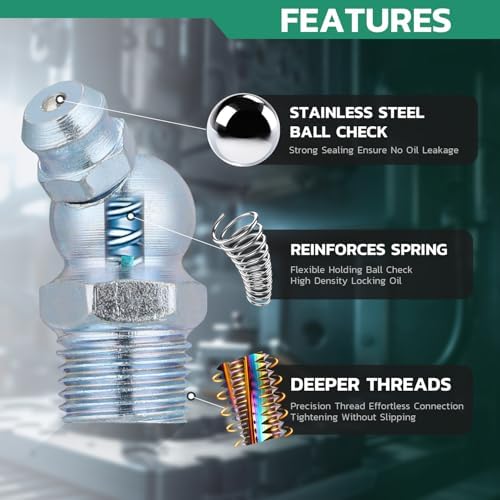 OURU 450PCS Grease Fittings Assortment, SAE & Metric,90°Grease Gun Couplers
