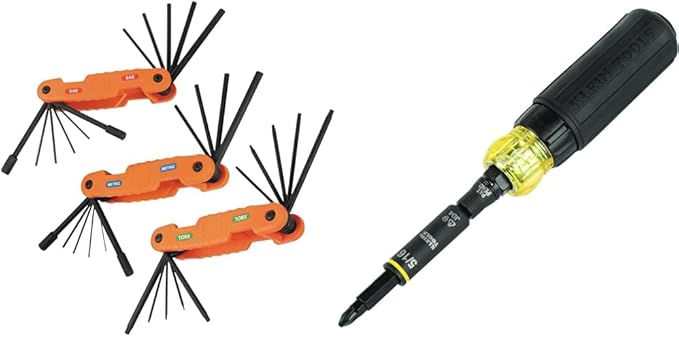Klein Tools 70553 31-Piece Pro Folding Hex Key Set with Klein Tools 32500HDRT 11-in-1 Ratcheting Impact Rated Screwdriver/Nut Driver