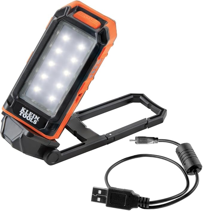 Klein Tools 56403 LED Light, Rechargeable Flashlight/Worklight with Kickstand, Magnetic Mount, and Carabiner, Charges Small Electronics, for Work, Camping