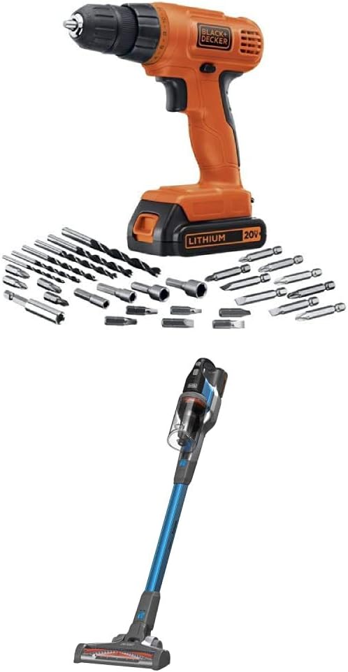 BLACK+DECKER 20V MAX Cordless Drill/Driver Kit with POWERSERIES Extreme Cordless Stick Vacuum, Blue (LD120VA & BSV2020G)