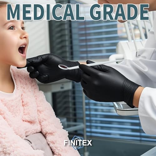 FINITEX - Black Nitrile Disposable Gloves, 5mil, Powder-free, Medical Exam Latex-Free 100 PCS For Examination Home Cleaning Food Glove (Medium) (Pack of 3)