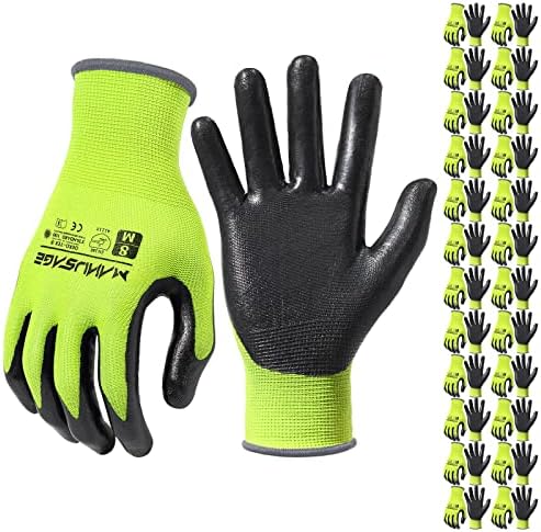 MANUSAGE Safety Work Gloves - Protective Glove for Men & Women - Ultrathin Hand Protection - For Construction, Gardening, Landscaping - Yellow - Size XL - 24 Pairs