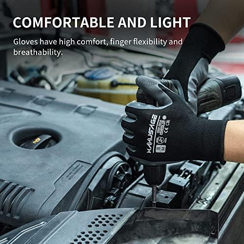 MANUSAGE Nitrile Work Gloves with Touchscreen Fingers - Safety Gloves for Men and Women (Size XL, Black, 6-pairs)