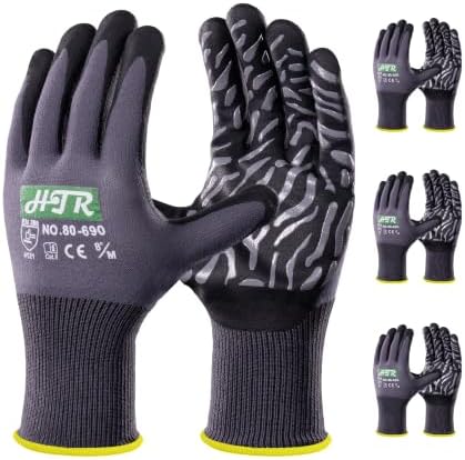 HTR Seamless Knit Work Gloves, Foam Nitrile coated, Stripped Palm, Medium
