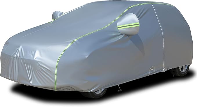 Tecoom Light Shell Car Cover Waterproof All Weather, Breathable Material with Door Zipper & Mirror Pockets, Rain Snow Sun Wind Protection Outdoor & Indoor Full Covers Fit for Hatchback (160-172")