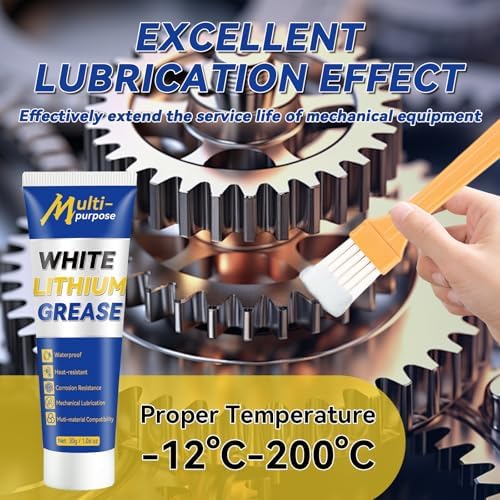 White Lithium Grease, Multi-Purpose Lubricant Lithium Grease Tube with Brush, Garage Door Lubricant for Hinges, Bearings, Gears,Track Rail, Ideal for Marine, Automotive, Industrial