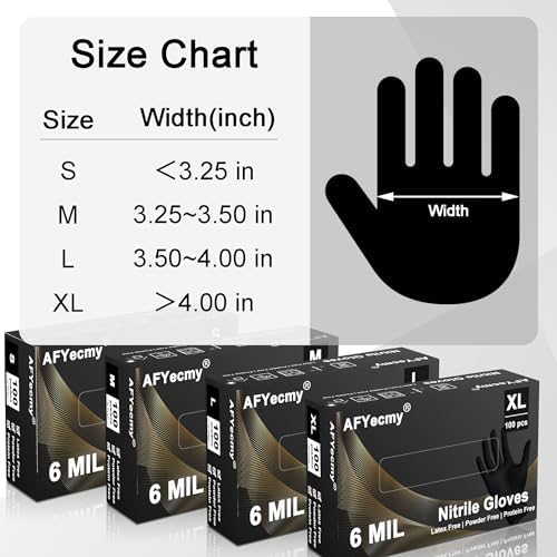 Disposable Nitrile Gloves, Chemical Resistant, Powder and Latex Free, Food Safe, Black Heavy Duty Gloves, 6 Mil, 100 Count, Small