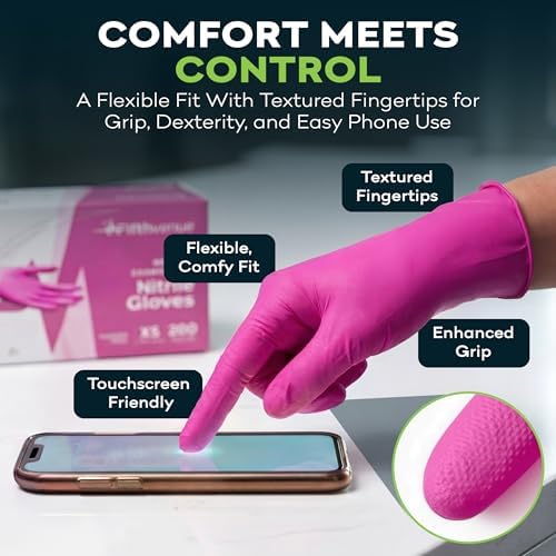 FifthPulse Fuchsia Hot Pink Nitrile Disposable Gloves -3 Mil Medical Exam Nitrile Gloves -Powder and Latex Free