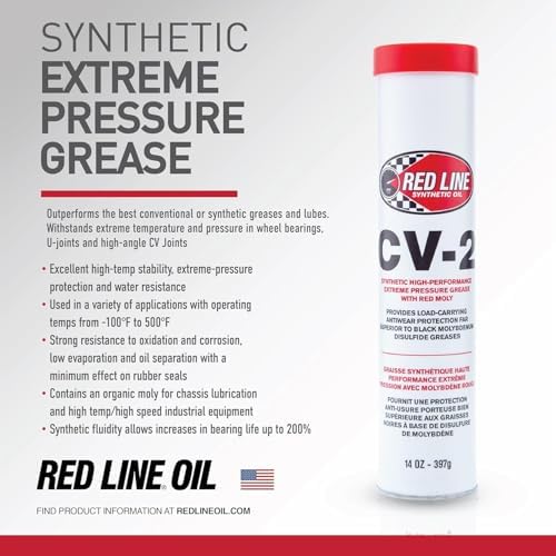 Red Line 80402 High Performance CV-2 Synthetic Grease Cartridge with Red Moly - 14 Ounce Tube (10 Pack)