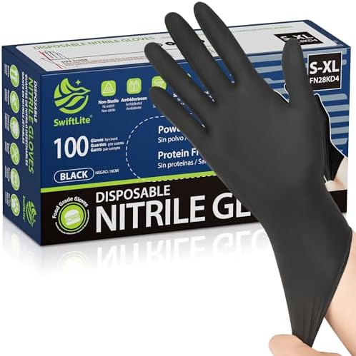 SWIFTLITE Black Nitrile Gloves Disposable Latex Free, Food Safe