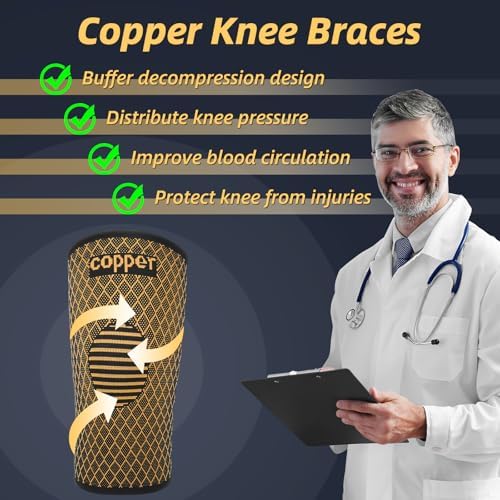 Copper Knee Braces for Women and Men,Compression Knee Sleeve for Knee Pain, Arthritis, Meniscus Tear, ACL, Joint Pain Relief, Knee Support Pads for Running, Workout Sports (Yellow, Medium)