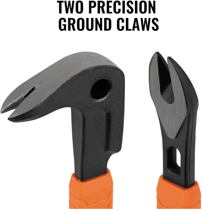 Klein Tools 66091 Nail Puller with Integrated Dimpler, Heavy-Duty Carbon Steel Cats Paw Pry Bar, 8-Inch