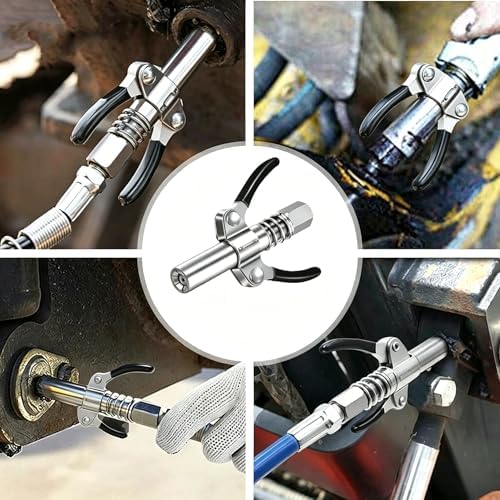 Grease Gun Coupler Kit with 12" Spring Flexible Hose & 3 Grease Fittings