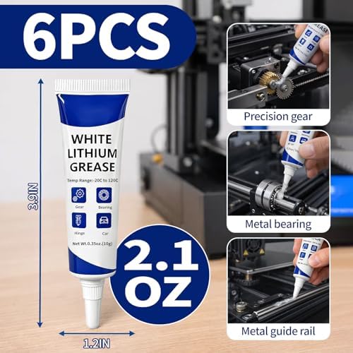 6-Pack 3D Printer Grease Lubricant for Gears Parts, Multi-Purpose Lubricant Grease for FDM 3D Printer Parts, Gears, Guide Rails and Lead Screws, Smooth Motion Support, Low Odor Grease Paste, 10g × 6