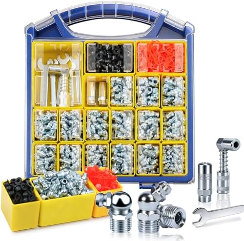 OURU 610PCS Grease Fittings Assortment, SAE & Metric,90°Grease Gun Couplers