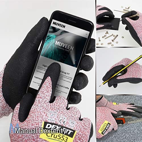 DEX FIT Level 5 Cut Resistant Gloves Cru553, 3D-Comfort Fit, Firm Grip, Thin & Lightweight, Touch-Screen Compatible, Durable, Breathable & Cool, Machine Washable; Red XL (10) 1 Pair