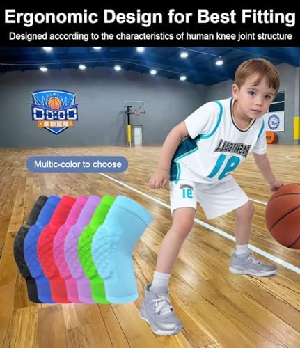 Basketball Knee Pads for Kids Volleyball Knee Pads, Honeycomb Basketball Sleeves Baseball Sleeves Youth Boys & Girls, Knee Savers for Catchers Youth Wrestling Soccer Football Volleyball Roller Skating (Light Blue, Medium)