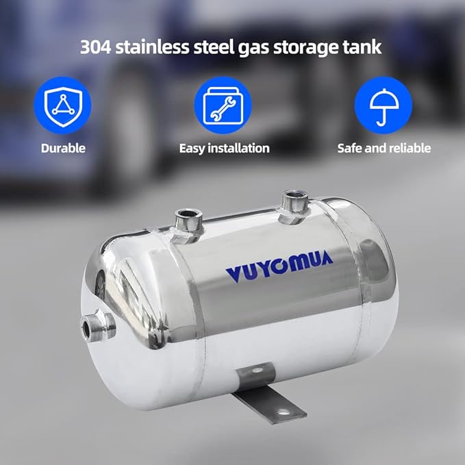 1/4" NPT Air Compressors 0.8 Gallon Stainless Steel Portable Air Compressor Max 180PSI Air Reservoir Water Storage Tank for Truck, Car, Air Horn, Inflating Tires, Air Ride