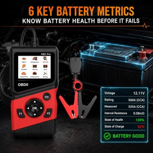 2-in-1 OBD2 Scanner with 12V Battery Tester Car Repair Diagnostic Tool