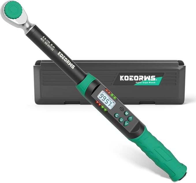 3/8" Drive Digital Torque Wrench, 5.02-99.57Ft.lb/6.8-135N.m, Long Electronic Torque Wrench with Preset Value, Buzzer & LED Indicator, 2% Accuracy for Bike, Motorcycles