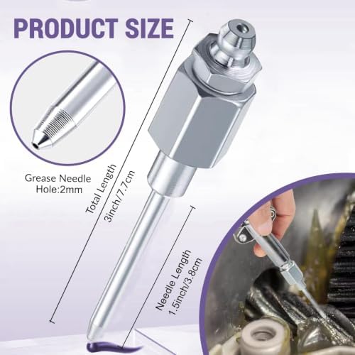 Grease Gun Tips Accessory 9PCS Kit, Includes 2pcs Grease Needle Dispenser, 2pcs Grease Needle Nozzles, Right Angle 90 Degree Grease Coupler Adapter, Coupler, 12 Inch Hose, Zerk Fitting Cleaner