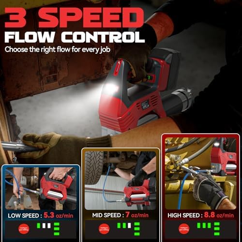 Ecarke Cordless Grease Gun Compatible with Milwaukee 18V Battery (Tool Only), 3‑Speed Adjustable Flow, 12,000 PSI Max, 39” Hose, Works with Bulk & Cartridge Grease, for Farm/Truck/Construction
